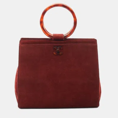 Pre-owned Chanel Coco Mark Loop Tote Handbag Suede Bordeaux Brown In Burgundy