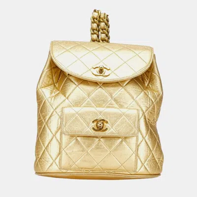 Pre-owned Chanel Coco Mark Matelasse Backpack Gold Lambskin