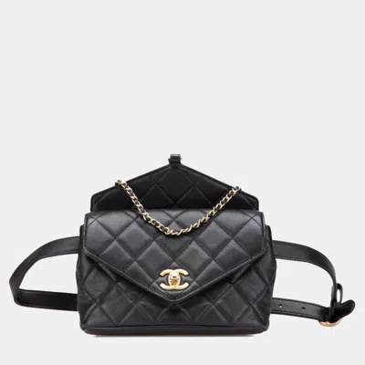 Pre-owned Chanel Coco Mark Matelasse Body Bag/waist Bag/pouch 2-way Black Lambskin