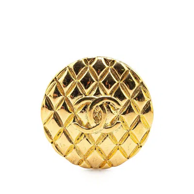 Pre-owned Chanel Coco Mark Matelassé Brooch In Gold