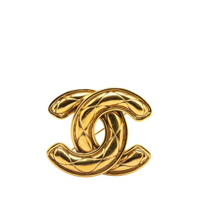 Pre-owned Chanel Coco Mark Matelasse Brooch In Gold