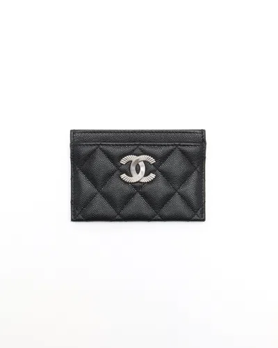 Pre-owned Chanel Coco Mark Matelasse Card Holder In Black