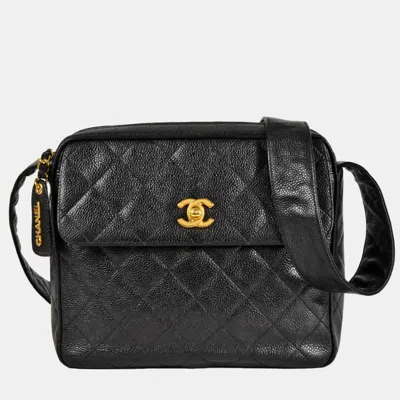 Pre-owned Chanel Coco Mark Matelasse Chain Shoulder Bag Caviar Skin Black