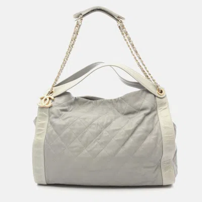 Pre-owned Chanel Coco Mark Matelasse Chain Shoulder Bag Leather Gray Ghw Cc