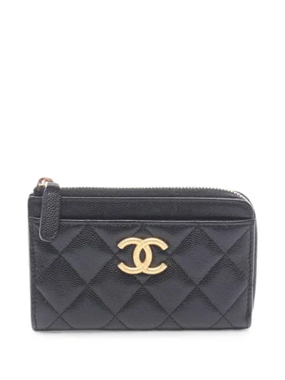 Pre-owned Chanel Coco Mark Matelassé Coin Purse In Black