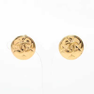 Pre-owned Chanel Coco Mark Matelasse Earrings Gp Gold Vintage