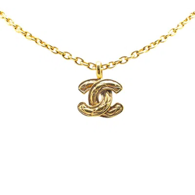 Pre-owned Chanel Coco Mark Matelasse Necklace In Gold