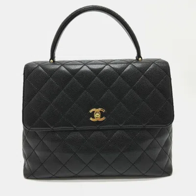 Pre-owned Chanel Coco Mark Matelasse Tote Bag With Top Handles Caviar Leather Black