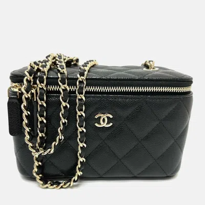 Pre-owned Chanel Coco Mark Matelasse Vanity Bag Chain Mini Shoulder Caviar Skin Black