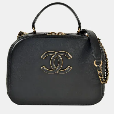 Pre-owned Chanel Coco Mark Matelasse Vanity Bag Handbag Lambskin Black