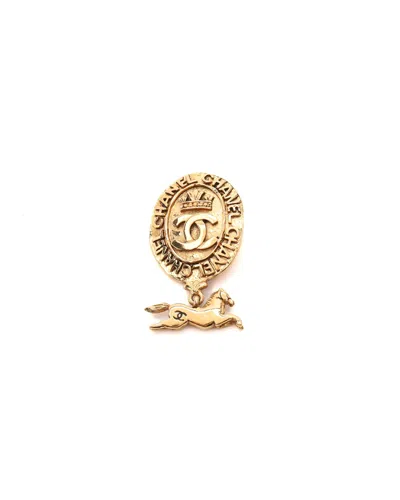 Pre-owned Chanel Coco Mark Medallion Brooch In Gold