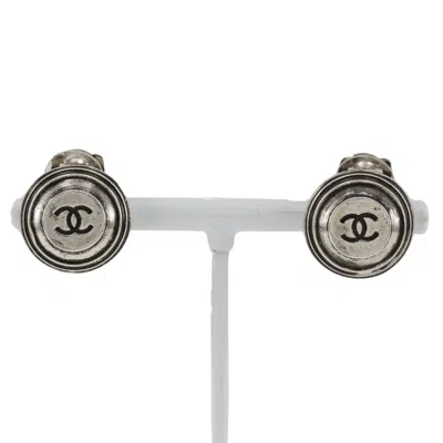 Pre-owned Chanel Coco Mark Metal Earrings Silver 99p