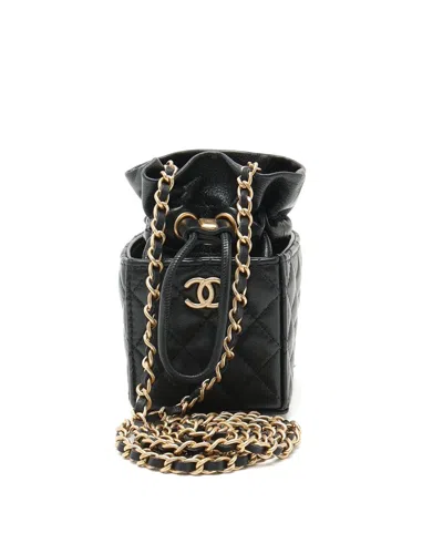 Chanel Coco Mark Micro Drawstring Bucket Bag In Black