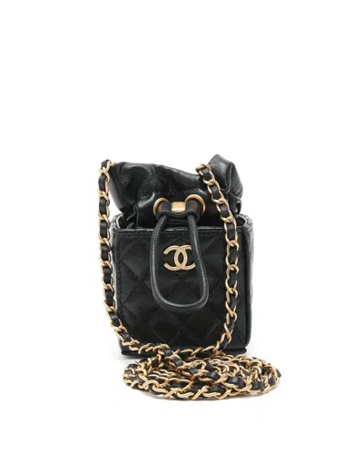 Chanel Coco Mark Micro Drawstring Bucket Bag In Black