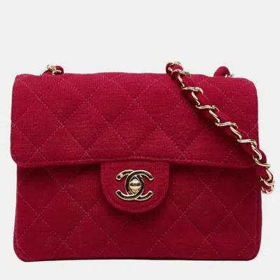Pre-owned Chanel Coco Mark Mini Matelasse 17 Chain Shoulder Bag Red Cotton