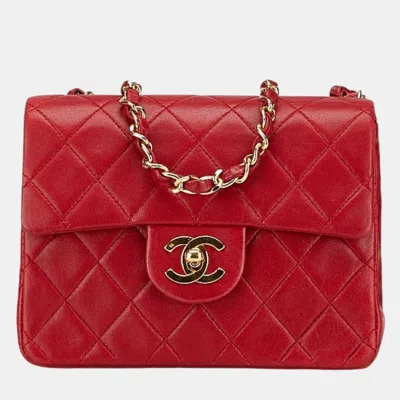 Pre-owned Chanel Coco Mark Mini Matelasse 18 Chain Shoulder Bag Red Lambskin