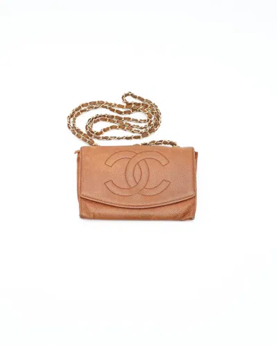 Pre-owned Chanel Coco Mark Mini Wallet On Chain Bag In Brown