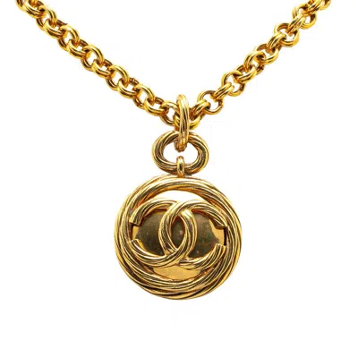 Pre-owned Chanel Coco Mark Mirror Pendant Necklace In Gold
