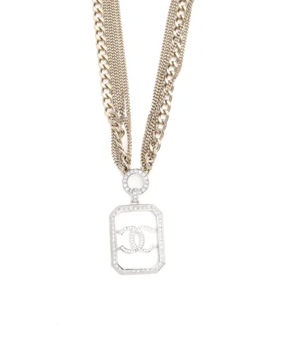 Pre-owned Chanel Coco Mark Multi Chain Long Necklace In Silver