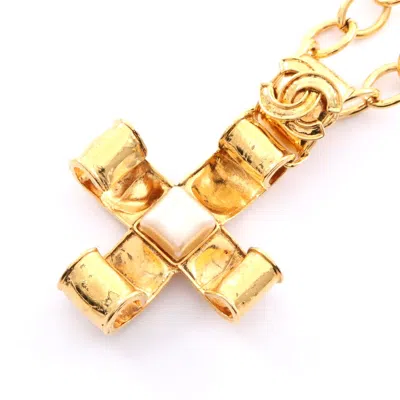 Pre-owned Chanel Coco Mark Necklace Gold Plated Faux Pearl