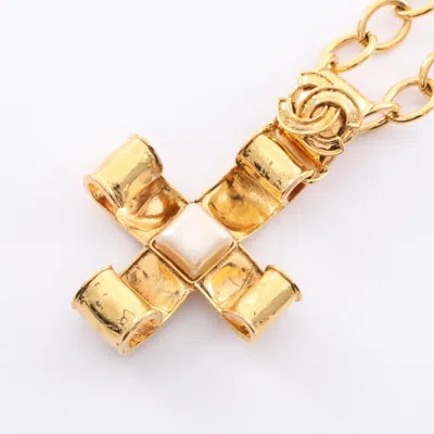 Pre-owned Chanel Coco Mark Necklace Pearl Necklace In Gold