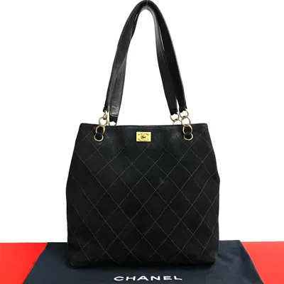 Pre-owned Chanel Coco Mark Nubuck Leather Tote Bag In Black