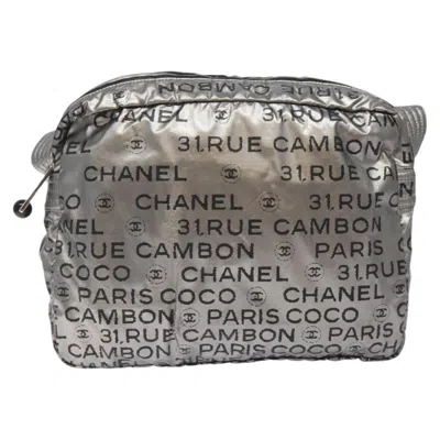 Pre-owned Chanel Coco Mark Nylon Shoulder Bag () In Silver