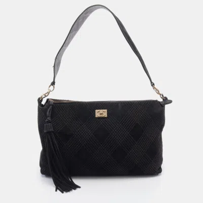 Pre-owned Chanel Coco Mark One Shoulder Bag Suede Black Gold Hardware Stitch Tassel