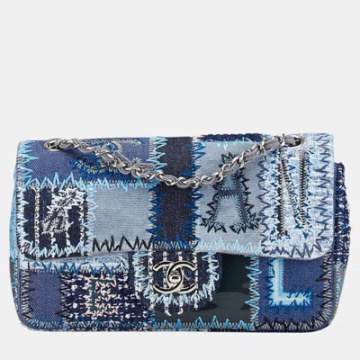 Pre-owned Chanel Coco Mark Patchrk Chain Shoulder Bag Handbag Blue Silver Multicolor Denim Caviar Skin