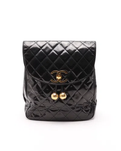 Pre-owned Chanel Coco Mark Patent Backbag In Black
