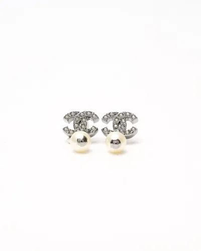 Pre-owned Chanel Coco Mark Pearl And Rhinestone Earrings