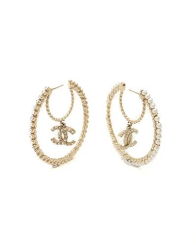 Pre-owned Chanel Coco Mark Pearl And Rhinestone Earrings In Multi