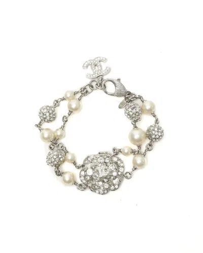 Pre-owned Chanel Coco Mark Pearl Bracelet In Silver