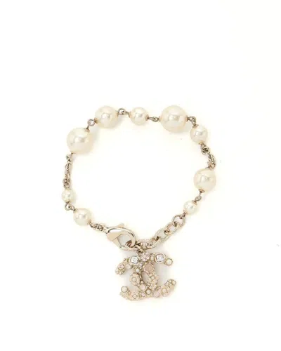 Chanel Coco Mark Pearl Bracelet In White