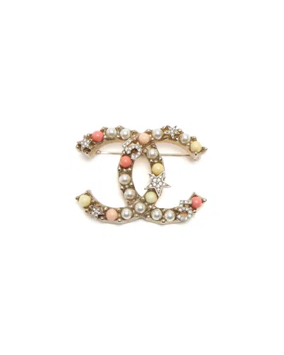 Pre-owned Chanel Coco Mark Pearl Brooch In Multi