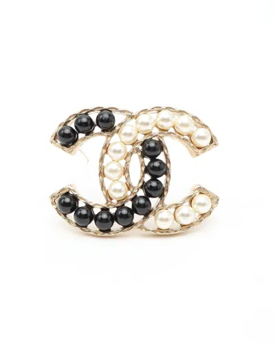 Pre-owned Chanel Coco Mark Pearl Brooch In Multi