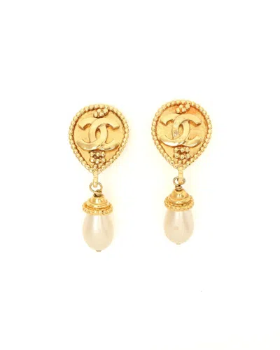 Pre-owned Chanel Coco Mark Pearl Clip-on Earring In Multi