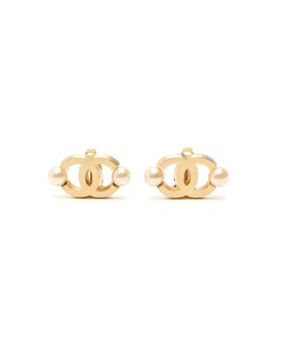 Pre-owned Chanel Coco Mark Pearl Clip-on Earrings In Gold