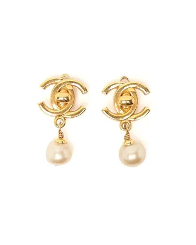 Chanel Coco Mark Pearl Clip-on Earrings In Gold