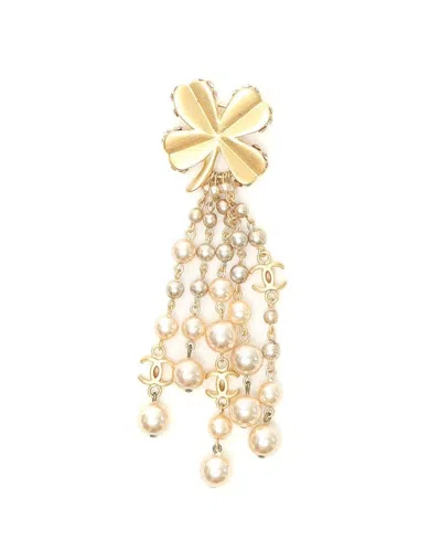 Pre-owned Chanel Coco Mark Pearl Clover Brooch In Multi