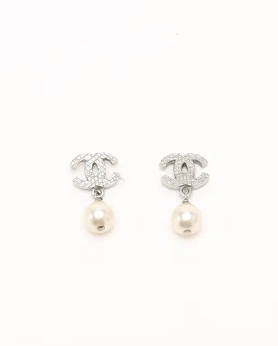 Pre-owned Chanel Coco Mark And Dangling Pearls Earrings