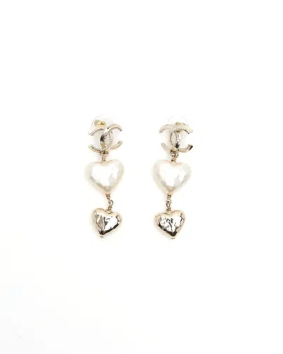 Pre-owned Chanel Coco Mark Pearl Earrings In Gold
