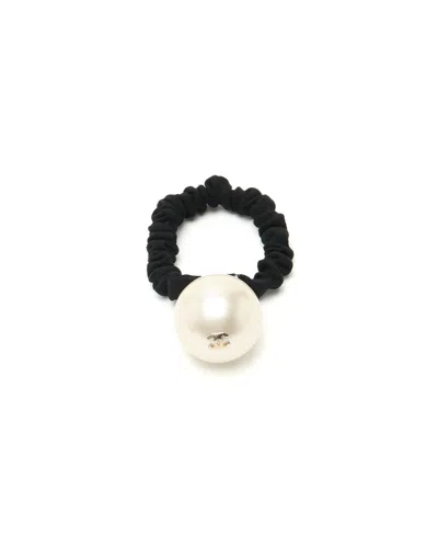 Chanel Coco Mark Pearl Hair Tie In Black