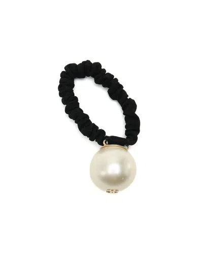 Pre-owned Chanel Coco Mark Pearl Hair Tie In Black