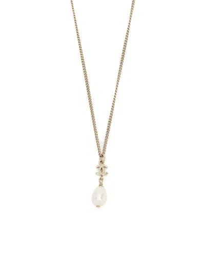 Chanel Coco Mark Pearl Necklace In Gold