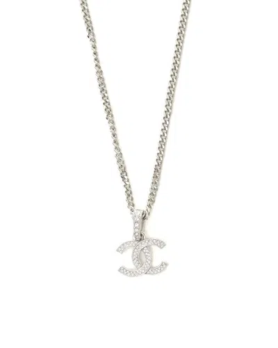 Pre-owned Chanel Coco Mark Pearl Necklace In Silver