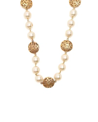 Pre-owned Chanel Coco Mark Pearl Necklace In White