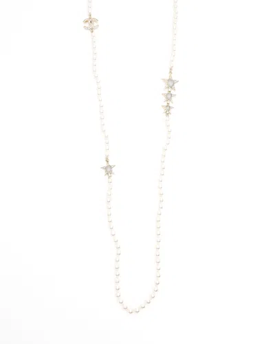 Chanel Coco Mark Pearl Necklace In Silver