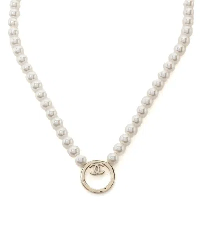 Chanel Coco Mark Pearl Necklace In White