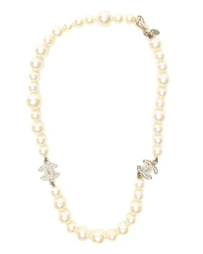Chanel Coco Mark Pearl Necklace In White
